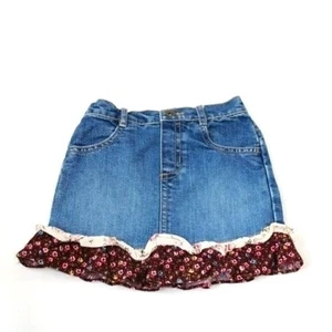 Girls 3T Denim Skirt With Floral Ruffle Boho - Picture 1 of 4