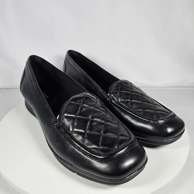 Easy Spirit Wynter 黑色皮革绗缝舒适一脚蹬乐福鞋 9.5 米 — 第 1/4 张图片