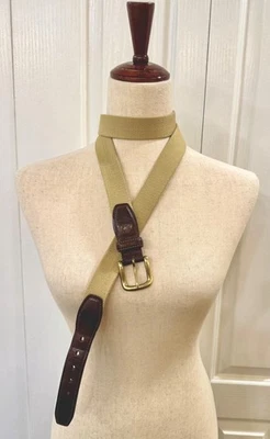 *De colección, Cinturón para hombre talla 44 de Dockers algodón caqui y cuero marrón, hebilla de latón Foto 1 de 3