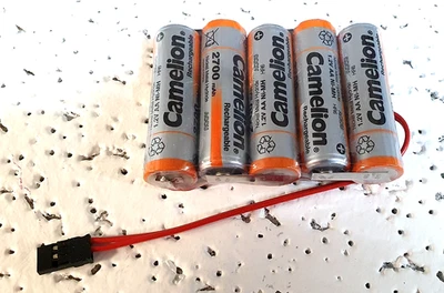 Camelion Empfänger Akku AA 6V 2700mAh Ni-MH Flach F1x5 Graupner Stecker - Bild 1 von 3