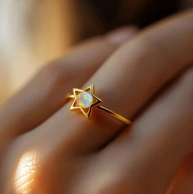 Anello regolabile in argento sterling 925 con pietra preziosa opale di... - Immagine 1 di 4