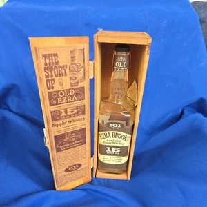 Vintage Old Ezra 15 Year Old Sippin' Bourbon Whiskey Empty Bottle w/ Box - Picture 1 of 4