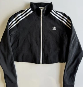 Chaqueta de Pista Recortada Adidas Originales Para Mujer Negra Blanca Trifolio Talla M - Imagen 1 de 9