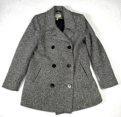 L.L. Bean Herringbone Double Breasted Wool Coat Womens Size 10 Pea Coat Warm - Image 1 of 4