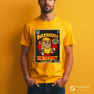 Bulkamania T-Shirt, Pop Style Retro Wrestling Gym Feel the Pump Unisex Gift Tee - Picture 1 of 8