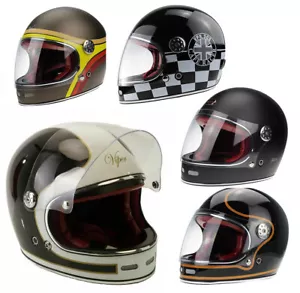CASCO MOTO F656 RETRO VINTAGE FIBRA DI VETRO FULL FACE CON VISIERA SCURA - Foto 1 di 11