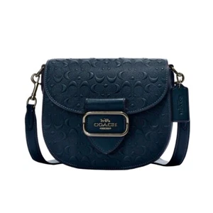 Brand New Coach Morgan Saddle Bag In Signature Leather (Gunmetal/Midnight Navy) - Picture 1 of 4