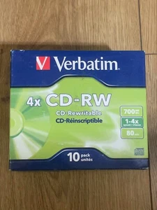 10x Genuine Verbatim 700MB 4x Speed 80min CD-RW Rewritable 43123 10x Pack Jewel - Afbeelding 1 van 3