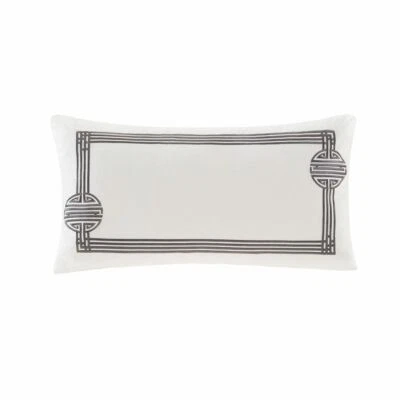 Natori Sterling Dragon Embroidered Cotton Sateen Pillow 12x22''  White NA30-3077 - Image 1 of 2