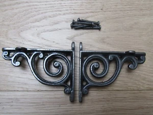 PAIR OF SWIRL ANTIQUE IRON ornate shelf Bracket wall Support books storage - Picture 1 of 1