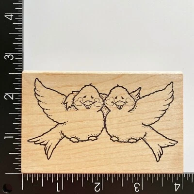 Sello de goma montado en madera Darcies Love Birds O0977 Foto 1 de 3