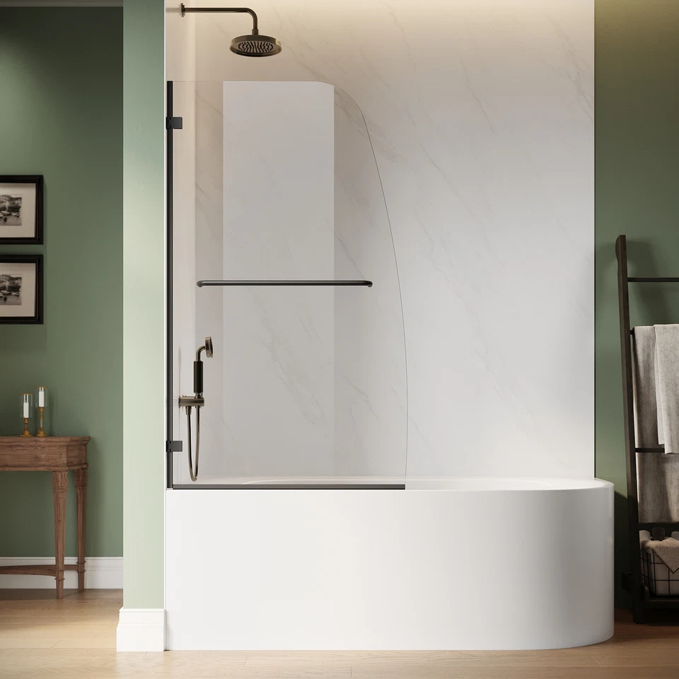 Sunny 34 дюйма W x 58 дюймов H поворотная дверь для ванной душа бескаркасная ванна прозрачная стеклянная панель - Изображение 1 из 4