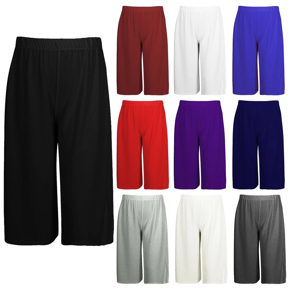 New Ladies Women 3/4 Length Short Wide Leg Culottes Pants Trousers Size 08-26 - Image 1 of 1
