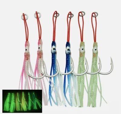 10PCS Luminous Octopus Squid Assist Fishing Hooks Big Game Saltwater 1/0#-11/0# - image 1 of 4