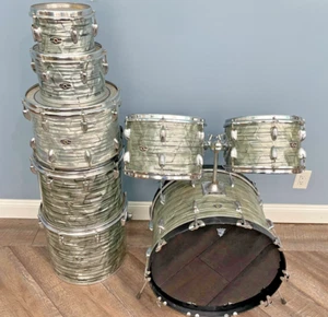 1970s Slingerland 8 PC Light Blue Pearl Drum Set - Picture 1 of 21