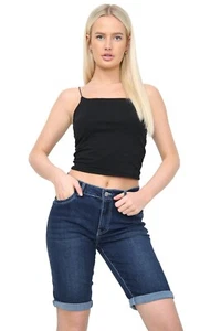 Women's Ladies Plain Denim Floral Embroidered Capri Ripped Skinny Shorts Bottom - Picture 1 of 34