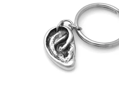 Ear Keychain, Handmade Human Ear Keyring Anatomical Key Holder in Pewter - Image 1 of 4