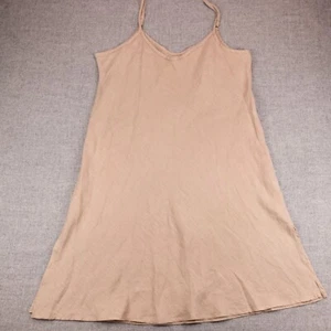 FLAX Camisole Dress %100 Linen Medium Slip Adjustable Straps Beige Tan Side Slit - Picture 1 of 13