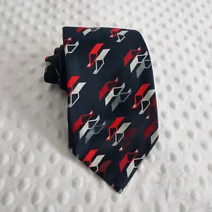 Vintage Jean Claude Vidal Krawatte 100% Seide Print Krawatte Navy Rot Weiß Americana - Bild 1 von 12