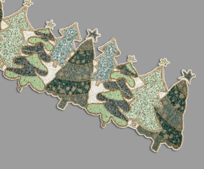 Beaded Table Runner Christmas Tree Design Table Runner Luxury Tableware 13X36 In - Image 1 of 4