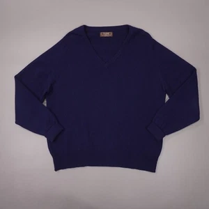 Maglione pullover vintage THANE lana agnello scozzese scollo a V uomo XL blu made USA - Foto 1 di 6