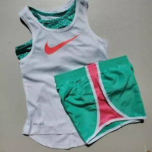 Nike Girls Size 4 Summer Dri-fit Running Shorts & T-Shirt Sports Bra Tank Top - Picture 1 of 1