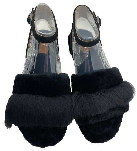 Ugg Australia W Fluff Fest Pelliccia Cinturino alla Caviglia Sandali Piatti Nero Donna 7 US