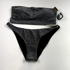 Victoria's Secret PINK Bandeau Bikiniunterteil & hochtailliert grau XXL Neu mit Etikett - Bild 1 von 9