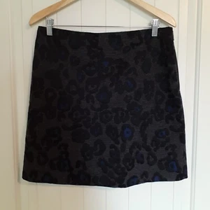 Ann Taylor Leopard Print Silk Wool Blend Mini Skirt Gray Black Blue Size 10 - Picture 1 of 12