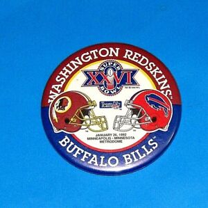 Washington RedSkins Buffalo Bills Large Badge 1992  3 1/2 Inches Across