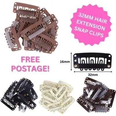 Hair Extension Snap Clips For Clip In Weaves Wefts Extensions 32mm Free Delivery - Image 1 of 4