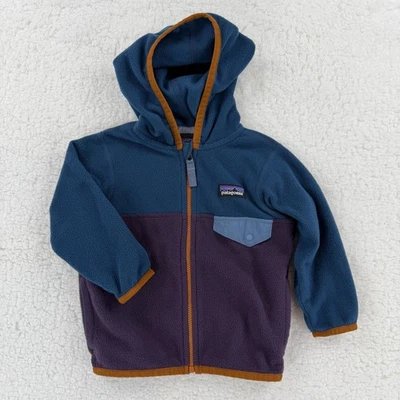 Chaqueta Patagonia Bebé Infante 6-12M Azul Púrpura Polar Con Capucha Cremallera Completa Abrigo Foto 1 de 4