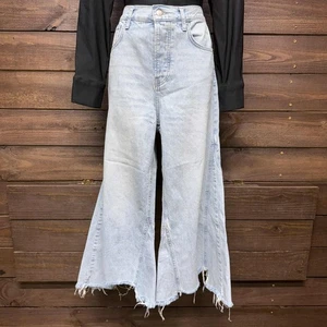 We The Free Ripple Jeans Women 29L Denim Wide Leg Crop High Rise Button Fly - Picture 1 of 24