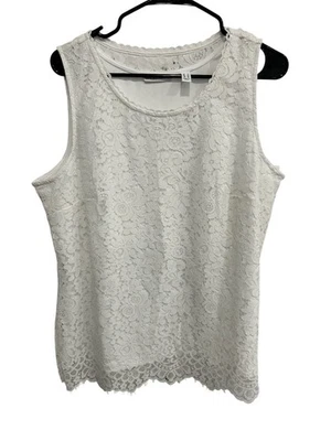 Isaac Mizrahi Live! Camiseta sin mangas de encaje blanca talla grande boho minimalista Foto 1 de 4