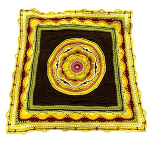 Vintage Handmade Crochet 3D Afghan Throw Blanket Harvest Autumn Cabin 45x45 - Picture 1 of 11