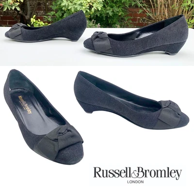 Russell & Bromley NEGRO SMARTIE Texturizado Gamuza Arco Cuña Baja UE 39 UK 6 RRP £175 Foto 1 de 4