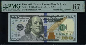 2021 $100 FRN QH06666660A RADAR P.M.G #66EPQ - Picture 1 of 3