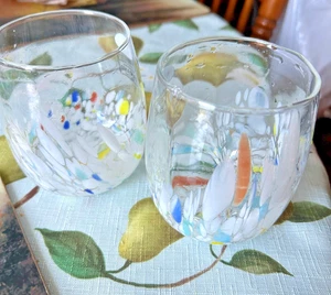 Murano Multicolor Confetti Indented Drinking Glasses Made In Italy Handmade - Picture 1 of 4