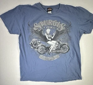 2018 Sturgis Harley-Davidson Black Hills Rally T-Shirt XL Blue Pin-Up Graphi - Picture 1 of 6