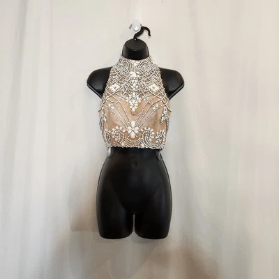 SHERRI HILL Pink Beige White Beaded Fairycore Boho Balletcore Womens 2 FLAWED  - Image 1 of 4