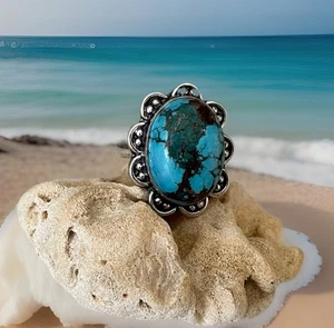 Size 7 Turquoise Handcrafted Gemstone Ring- 925 silver Plated-New - Bild 1 von 3