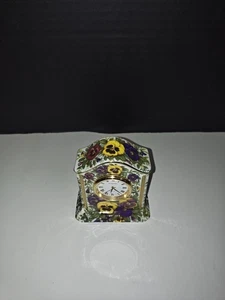 Vintage Ayshford Fine Bone China Pansy Floral Desk Clock Staffordshire England - Picture 1 of 9