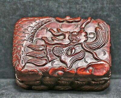 Exquisite Vintage Chinese Hand Carved Solid Rosewood Dragon Box C1940s • 24.90$