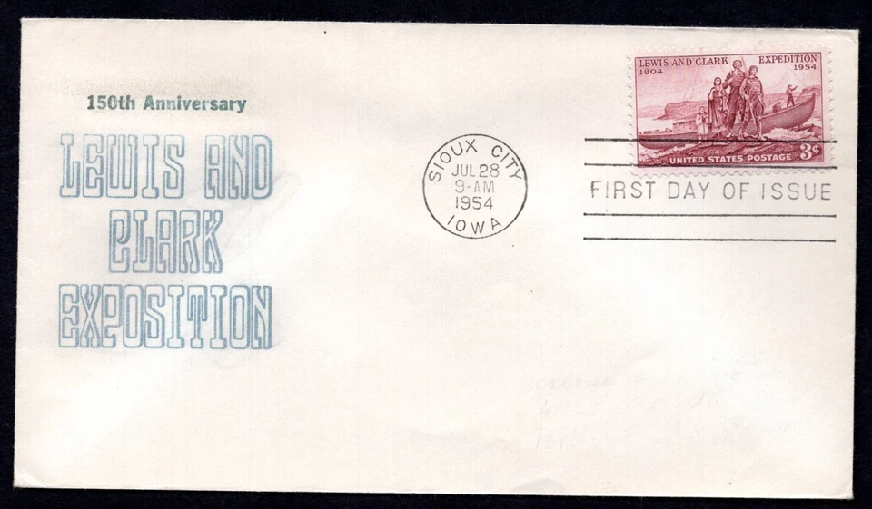 US 1954 LEWIS & CLARK EXPEDITION FDC 150TH ANNIVERSARY SIOUX CITY IOWA CANCEL - Image 1 of 3