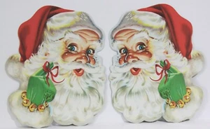 Dos decoraciones navideñas de pared de Papá Noel de los años 70 - guantes verdes y cinta roja - Imagen 1 de 3