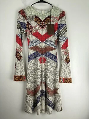 Vestido Etro Milano Mujer Abstracto Blanco Manga Larga Talla 38 ¡NUEVO CON ETIQUETAS!  Foto 1 de 4