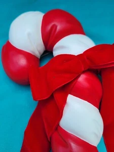 Vintage Ceramic Christmas Candy Cane Stripes Velvet Bow Wall Hanging Decoration - Picture 1 of 6