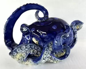 Teapot Figural Blue Octopus Blue Sky Pottery - Picture 1 of 23