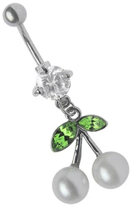 Belly Button Piercing Jewelry Banana Zirconia with Pearls Cherry + Steinblättern - Picture 1 of 4