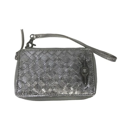 Elliot Luca Wallet Womens Silver Leather Organizer Woven Zip Around Wristlet - Image 1 of 4